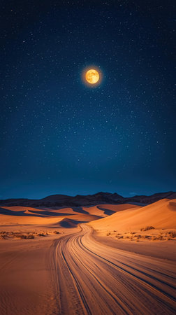 Full moon over sand dunes in Death Valley National Park, California, USAの素材
