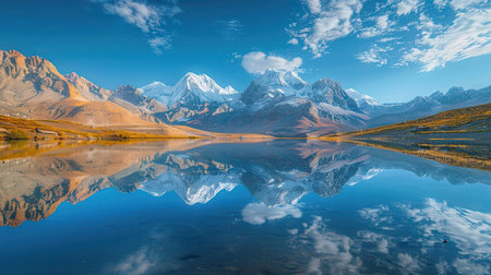 Mountains reflected in the lake. Himalayas, Nepal.の素材