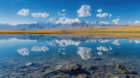 Mountain landscape with reflection in the lake, Ladakh, Indiaの素材