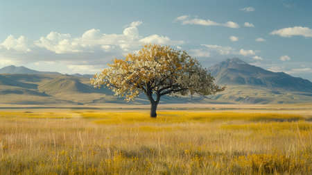 Beautiful tree in the steppe. Altai, Russia.の素材