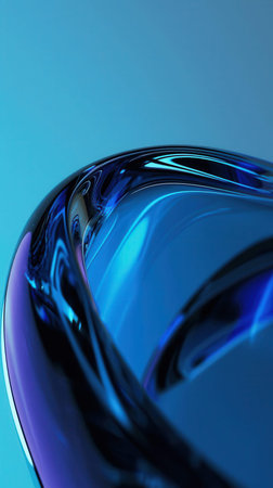 Close up of a glass ball on blue background, 3d renderの素材