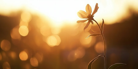 Sunset over yellow flower with bokeh background, macro shotの素材