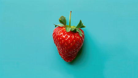 Strawberry on a blue background. Flat lay, top view.の素材