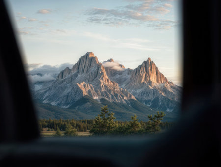 Beautiful view of the Dolomites from the window of a carの素材