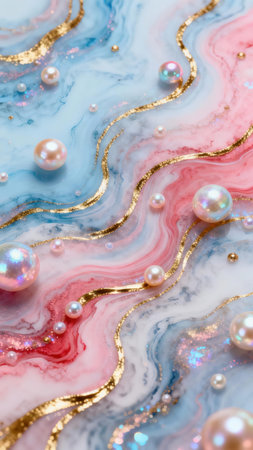 Macro shot of a blue and pink marble texture with pearlsの素材