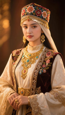 Portrait of a beautiful asian woman in traditional costume, Thailand.の素材