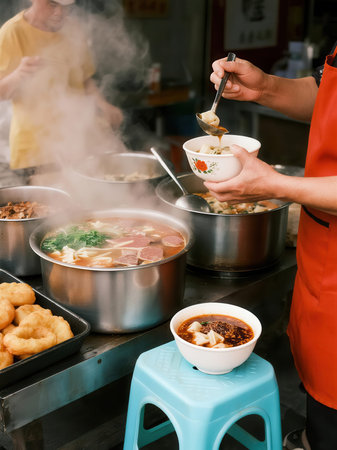Close up of chef's hands cooking hot pot in the restaurant.の素材