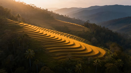 Rice terraces at sunrise in Bali, Indonesia. Long exposureの素材