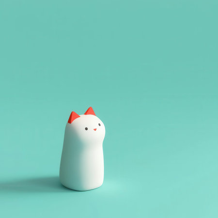 White snowman with red nose on turquoise background. Minimal christmas concept.の素材