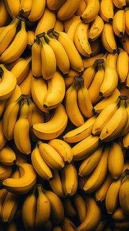 Ripe bananas in a market stall. Background of fresh bananas.の素材