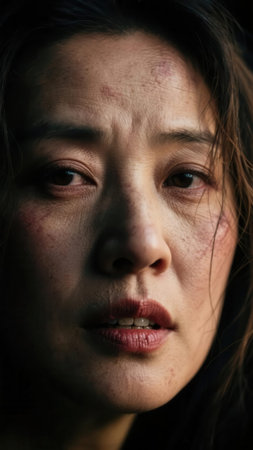 Portrait of a beautiful asian woman with her eyes closed.の素材