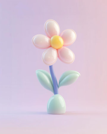 Colorful flower in vase on pastel background. 3D renderingの素材