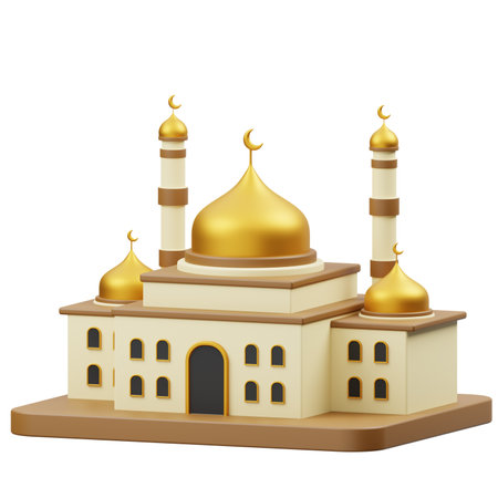 Mosque with golden domes isolated on white background. Vector illustration.の写真素材