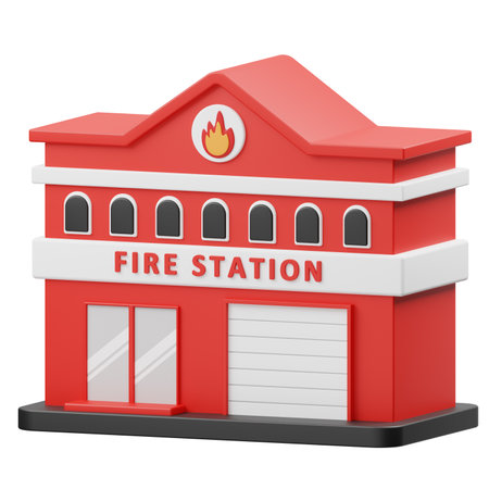Fire station on a white background. 3d rendering. Isolated.の写真素材