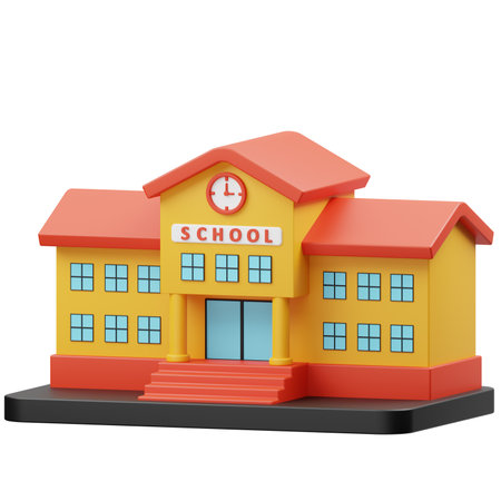 School building isolated on a white background. 3d render illustration.の写真素材