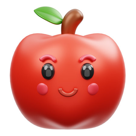 Smiling red apple kawaii cartoon characterの写真素材