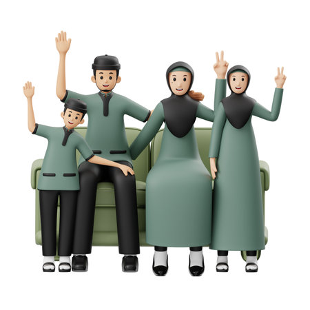 3D Character Muslim Family Giving Giftの写真素材