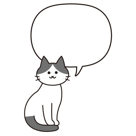 A bicolor cat with a balloon and a body facing to the right.のイラスト素材