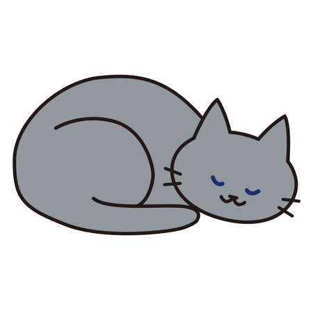 A gray cat that curls up and sleeps happily.のイラスト素材