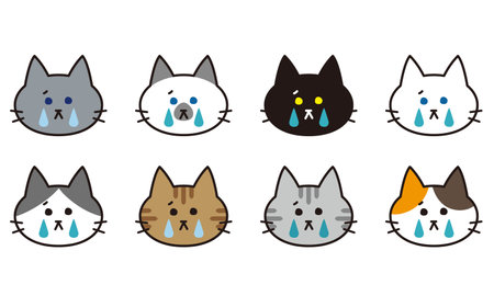 Cat face icon set for various crying cat breeds.のイラスト素材