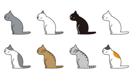 Set of various cat breeds seen from the side.のイラスト素材