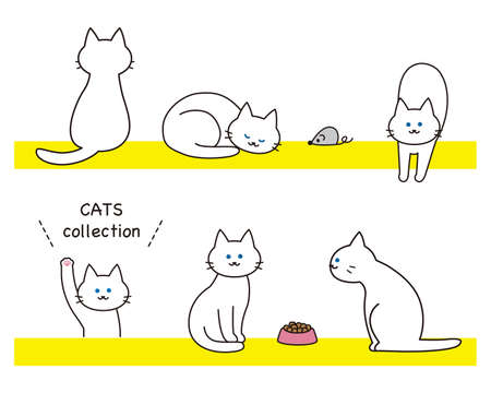 White cat set with toys and cat food.のイラスト素材