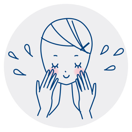 A simple line drawing of a woman washing her face.のイラスト素材