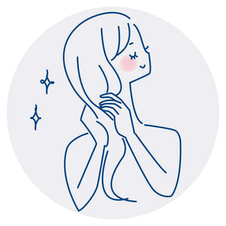 Simple line drawing of a woman with beautiful hair.のイラスト素材