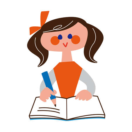 Pop illustration of a girl studying.のイラスト素材