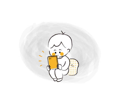 A boy viewing smartphone alone in the dark.のイラスト素材