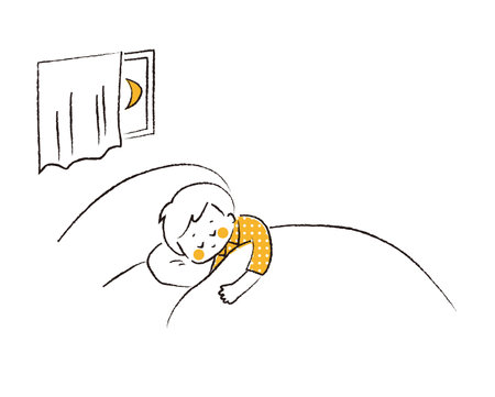Boy sleeping in bed at night.のイラスト素材