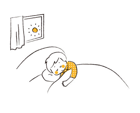 Boy oversleeping in the morning.のイラスト素材