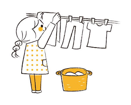 A girl helping with laundry.のイラスト素材