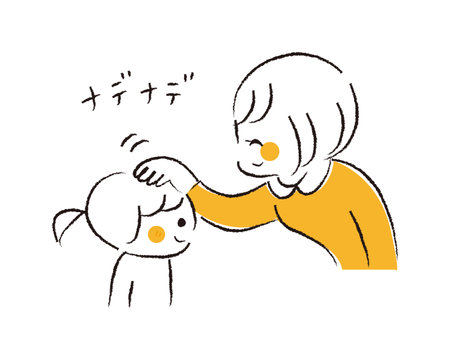 A girl looks happy to have her head stroked by her mom.のイラスト素材
