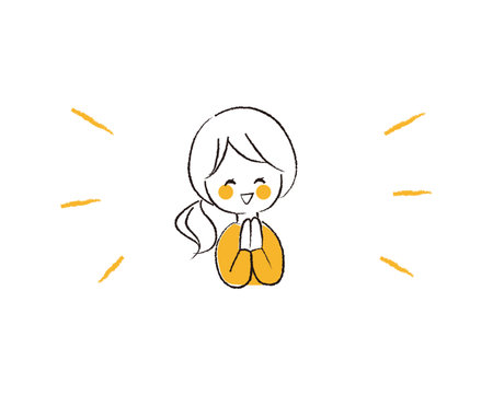A woman holding hands with a happy expression.のイラスト素材