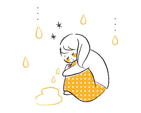 A woman crouching and crying sadly.のイラスト素材