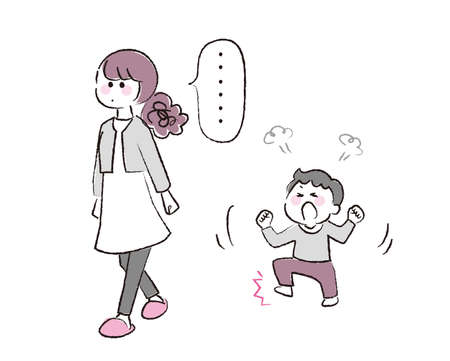 A boy hopping mad and his mother ignoring that.のイラスト素材