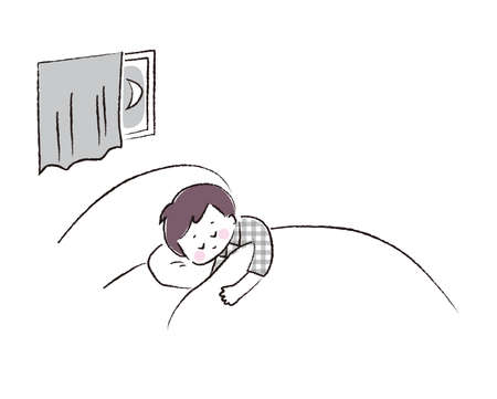 Boy sleeping in bed at night.のイラスト素材