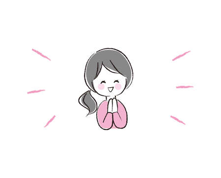 A woman holding hands with a happy expression.のイラスト素材