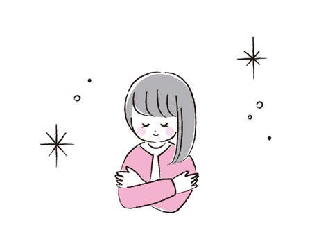 A woman hugging herself with a happy expression.のイラスト素材