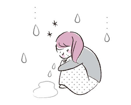 A woman crouching and crying sadly.のイラスト素材