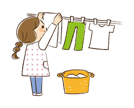 A girl helping with laundry.のイラスト素材
