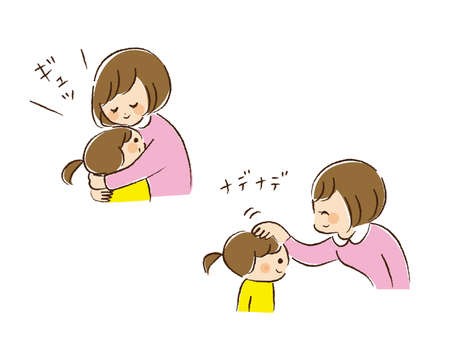 A set of mother and daughter affection.
"GYU" means hug onomatopoeia.
"NADE NADE" means onomatopoeia of stroking head.のイラスト素材