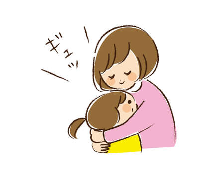 Mom hugs her daughter in love
"GYU" means hug onomatopoeia.のイラスト素材