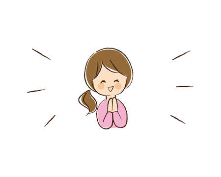 A woman holding hands with a happy expressionのイラスト素材
