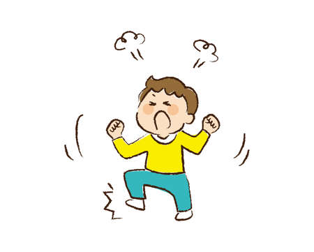 A boy hopping in anger.のイラスト素材