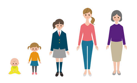 Female full length set of various generations.のイラスト素材