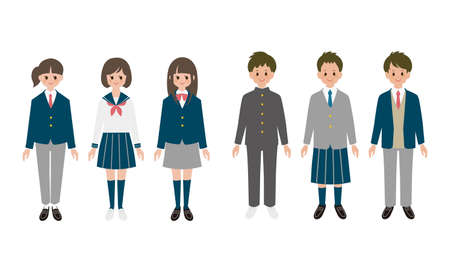 Male and female students set wearing winter school uniform.のイラスト素材
