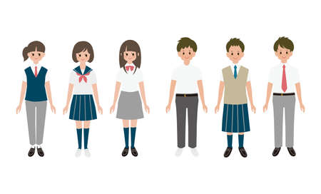 Male and female students set wearing summer school uniform.のイラスト素材