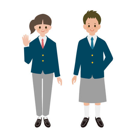 High school students in genderless winter uniforms.のイラスト素材